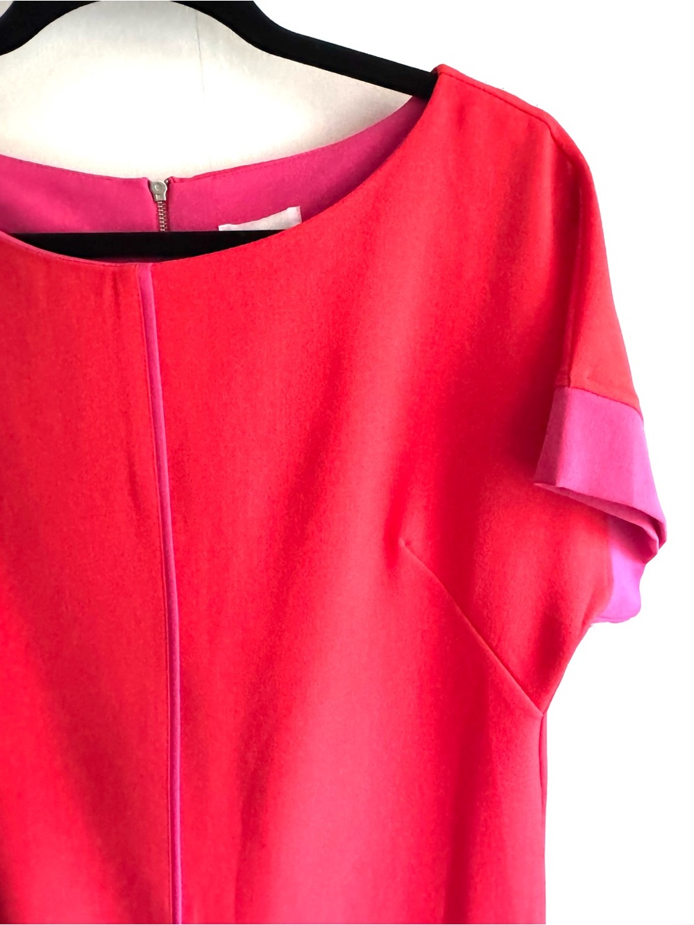 J. Taylor Bright Orange Short Sleeve Shift Dress with Hot Pink Trim